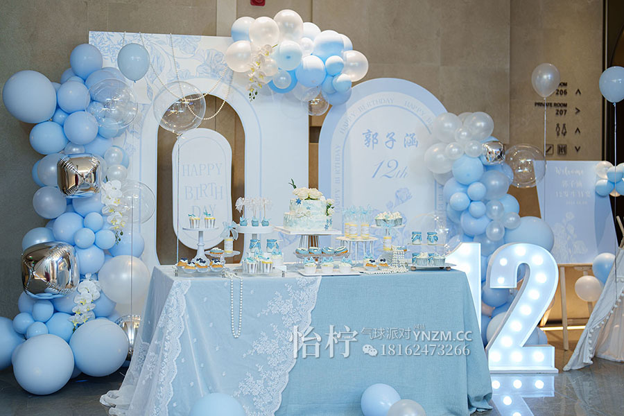 襄阳超温柔清爽的蓝色生日布置和甜品台-图一